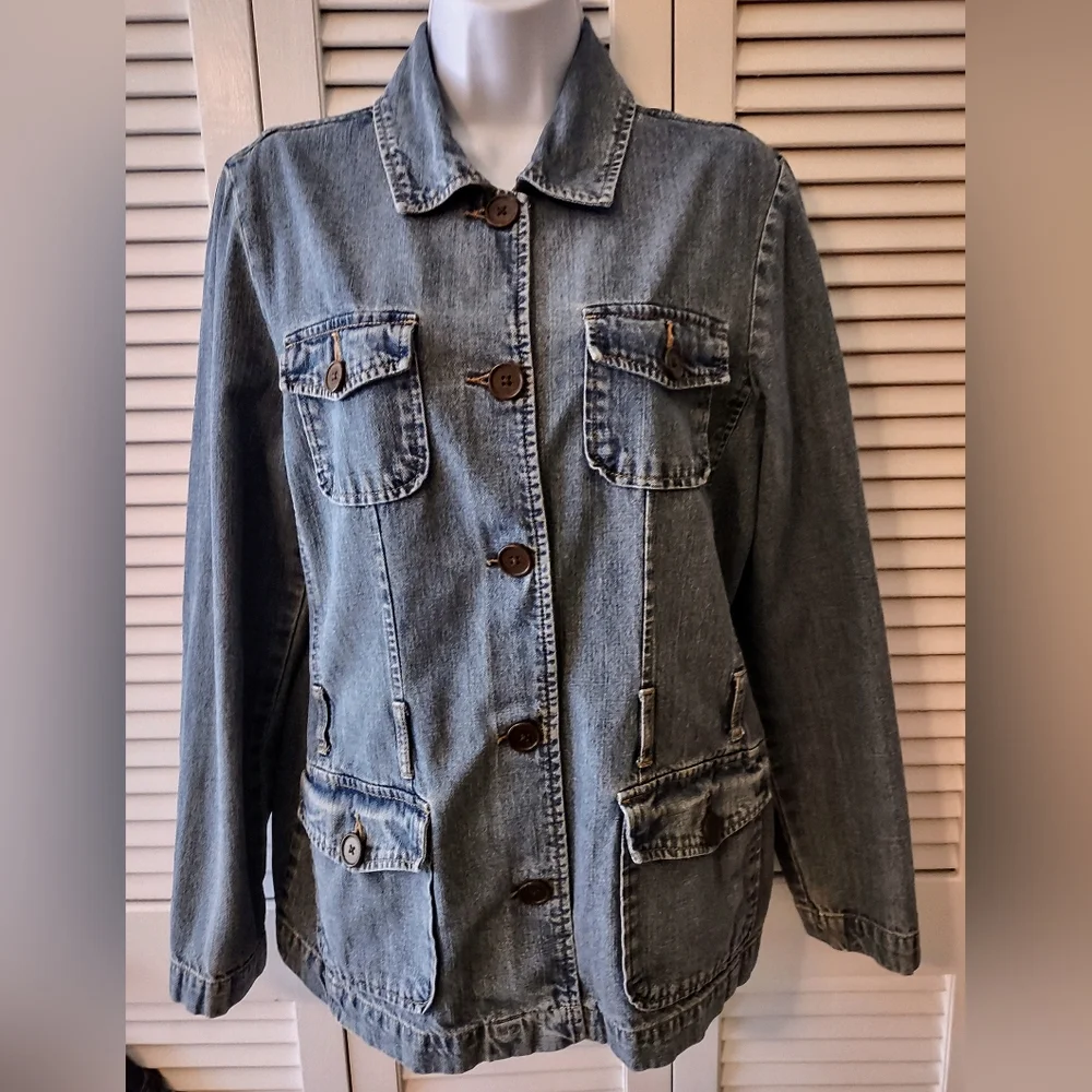 French Cuff Vintage Button Front Denim Jeans Jacket size Medium - Picture 4 of 13